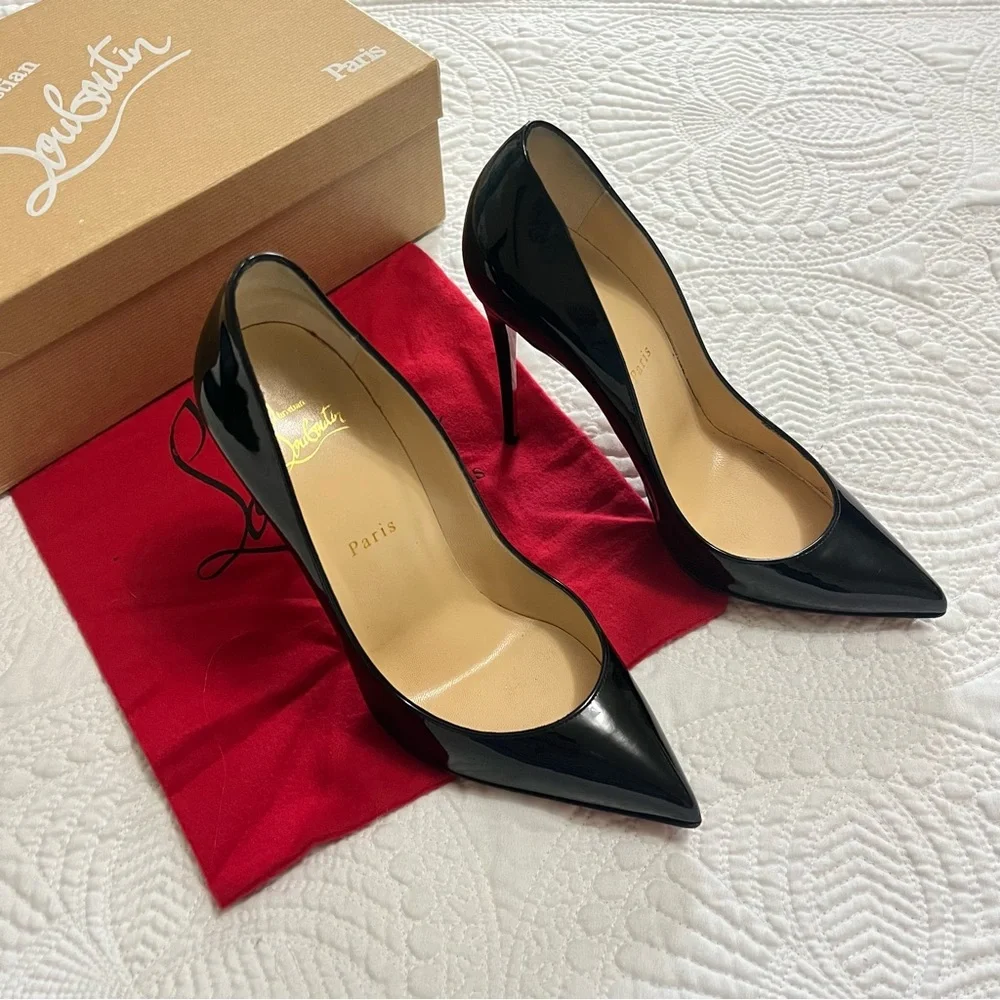CHRISTIAN LOUBOUTIN Pigalle Follies 100 Pump Heel Black Patent Leather Size 39 - Picture 2 of 13